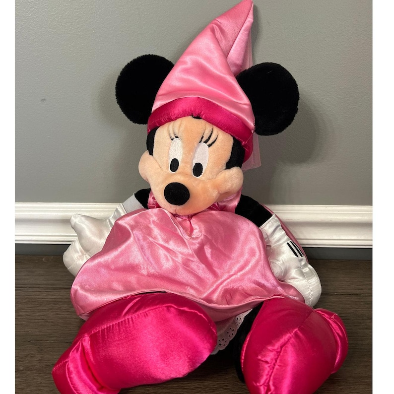 Abito in peluche vintage Disney Minnie Mouse, principessa rosa in raso immagine 1
