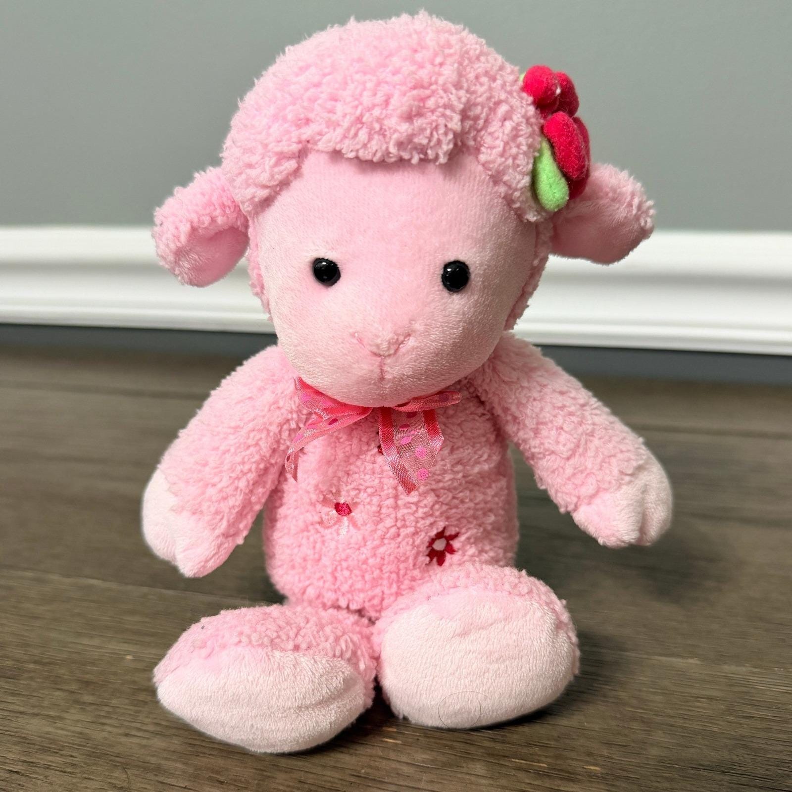 Vintage 2005 Carter's Pink Lamb Plush Sheep Embroidered Flowers
