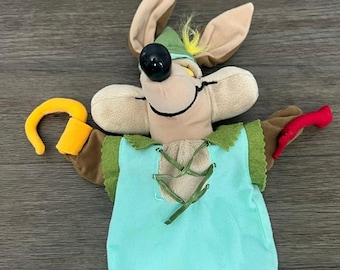 Peluche vintage dei Looney Tunes Wile E. Coyote e Peter Pan, prodotto dalla Warner Bros., 25 cm.