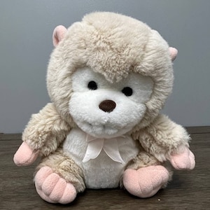 A&A Cream Monkey with Neck Bow Plush
