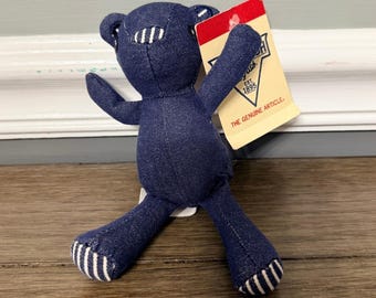 Orsetto di peluche vintage anni '90 OshKosh Bgosh Hickory Denim a righe blu indaco, piccolo