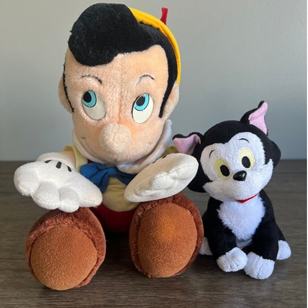 Vintage 80"s Disneyland Pinocchio & Figaro Plush Set