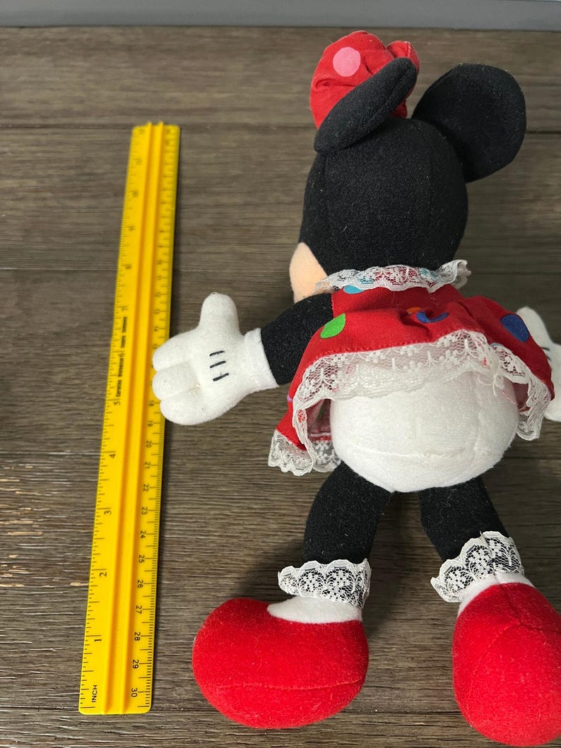 VTG Minnie Mouse in Colorful Polka Dot Dress & Matching Bow Plush image 3