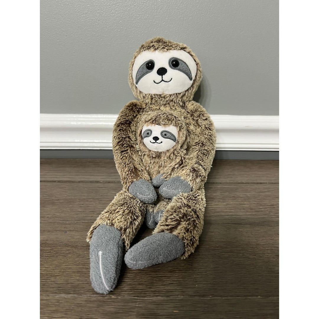 Target Plush Sloth Stuffed Animal Toy With Baby Sloth Brown Gray Kids ...