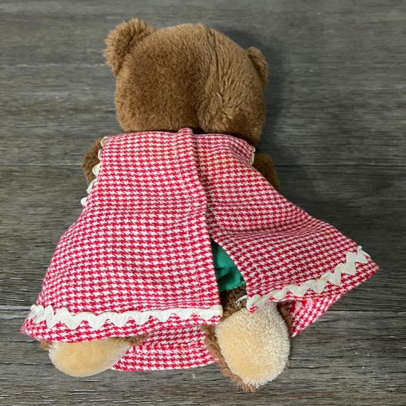Vintage Brown Teddy Bear Red Gingham Dress Plush Stuffed Animal