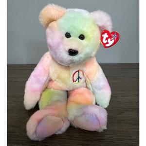 Vintage 1999 Ty Beanie Buddy Peace the Tie-Dye Teddy Bear Plush w/ Tag