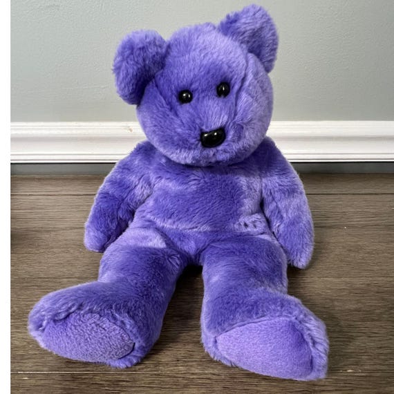 Oso de peluche morado Ty Beanie Buddies Employee, vintage de 2002