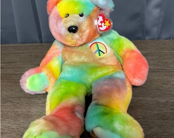 Vintage 1999 Ty Beanie Buddies Peace the Ty-Dye Teddy Bear Plush