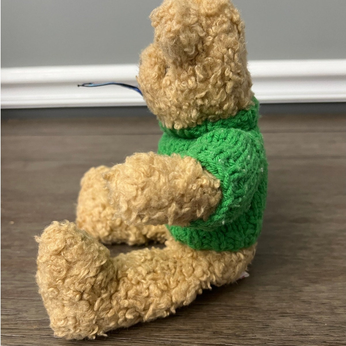 Vintage 1992 TY Classic Teddy Bear Plush With Green Cable Knit