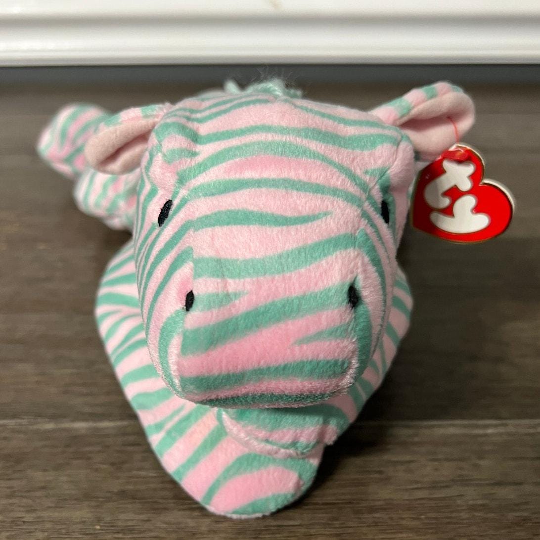 Vintage 1996 Ty Pillow Pal Zulu the Pink & Green Striped Zebra