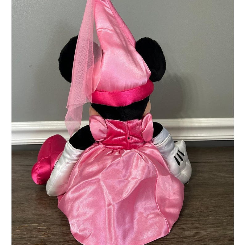 Abito in peluche vintage Disney Minnie Mouse, principessa rosa in raso immagine 3
