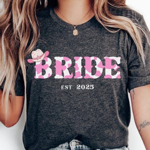 Cowgirl Bride Bachelorette Party Shirt: Pink Cow Print Western Tee
