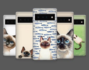 Siamese Cat Phone Case Thai Siamese Kitten Cover for Google Pixel 10, 10Pro, 9, 8A, 8, 7A, 6A, Samsung S25, S24, S23,A17, iPhone 17, 16