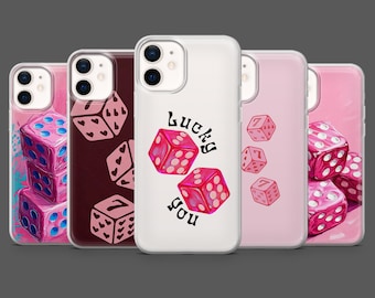 Pink Rolling Dice Phone Case Casino Gamble Cover for iPhone 17Pro, 16, 15, 14, 13, 12, Samsung S25,S24, S23Fe, S22,A 16,A26,A56, Pixel 10, 9