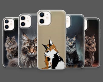 Maine Coon Phone Case Forest Cat Kitten Cover for iPhone 17Pro, 16, 15, 14, 13, 12, Samsung S25, S24, S23Fe, S22, A16, A26, A56, Pixel 10, 9