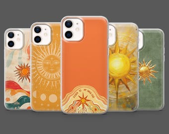 Boho Sun Phone Case Retro Moon Spiritual Cover for iPhone 17Pro, 16, 15, 14, 13,12, Samsung S25, S24, S23Fe, S22, A16, A26, A56, Pixel 10, 9