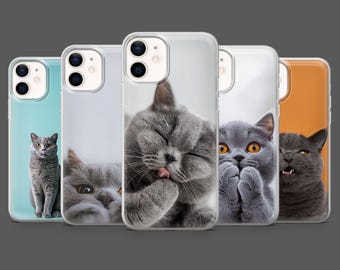 British Shorthair Phone Case Cat Kitten Cover for iPhone 17Pro, 16, 15, 14, 13, 12, Samsung S25, S24, S23Fe, S22, A16, A26, A56, Pixel 10, 9