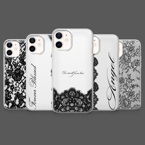 Svart spetstelefonskal Vintage Fashion Cover för iPhone 17Pro, 16, 15, 14, 13, 12, Samsung S25, S24, S23Fe, S22, A16, A26, A56, Pixel 10,9