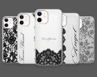 Black Lace Phone Case Vintage Fashion Cover for iPhone 17Pro, 16, 15, 14, 13,12, Samsung S25, S24, S23Fe, S22, A16, A26, A56, Pixel 10,9