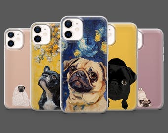Pug Phone Case Puppy Dog Funny Animal Cover for iPhone 17Pro, 16, 15, 14, 13,12, Samsung S25, S24, S23Fe, S22, A16, A26, A56, Pixel 10, 9