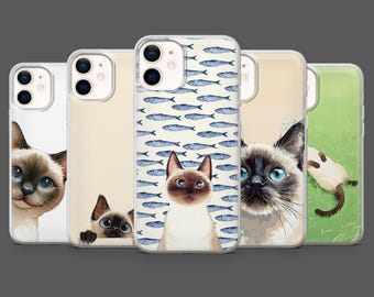 Siamese Cat Phone Case Thai Siamese Kitten Cover for iPhone 17Pro, 16, 15, 14, 13, 12, Samsung S25, S24, S23Fe, S22,A16,A26,A56, Pixel 10, 9