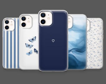 Light Blue Phone Case Navy Blue Minimalistic Cover for iPhone 17Pro, 16, 15, 14,13,12, Samsung S25, S24, S23Fe, S22,A16,A26,A56, Pixel 10, 9