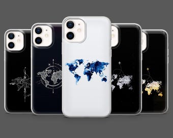 World Map Phone Case Geography Travel Globe Cover for iPhone 17Pro, 16, 15, 14, 13,12, Samsung S25, S24, S23Fe, S22, A16,A26,A56,Pixel 10,9