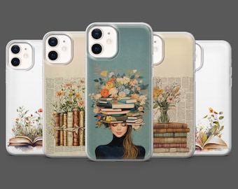 Bookish Flower Phone Case Book Lover Reader Cover for iPhone 17Pro, 16, 15, 14, 13,12, Samsung S25, S24, S23Fe, S22, A16,A26,A56, Pixel 10,9