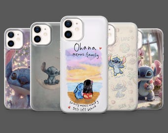 Lilo and Stitch Phone Case Ohana Disney Cartoon Cover for iPhone 17Pro, 16, 15, 14, 13,12, Samsung S25, S24,S23Fe,S22,A16,A26,A56,Pixel 10,9