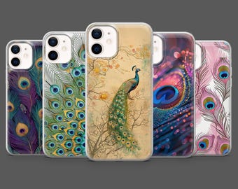 Peacock Feather Phone Case Boho Pattern Cover for iPhone 17Pro, 16, 15, 14, 13, 12, Samsung S25, S24, S23Fe, S22, A16, A26, A56, Pixel 10, 9