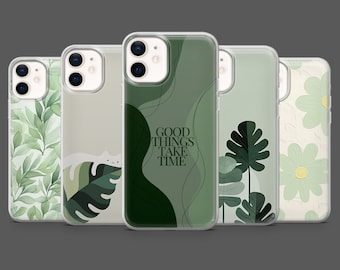 Green Phone Case Mint Plant Botanical Minimal Cover for iPhone 17Pro, 16, 15, 14,13,12, Samsung S25, S24, S23Fe,S22,A16,A26,A56, Pixel 10, 9