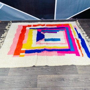 Aangepaste Marokkaanse Rug, Kleurrijk Marokkaans tapijt, Berber Tapijt, Wollen tapijt, Handgemaakt tapijt, Veelkleurige Rug, Area Rug, Runner Rug, Beniorain Rug