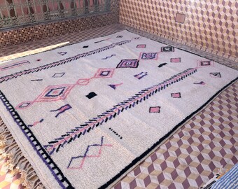 Custom Moroccan Rug, White Berber rug, Abstract Carpet, Wool Tapestry, Handmade rug, Runner Rug, Area Rug, Accent Rug, Beniourain Rug