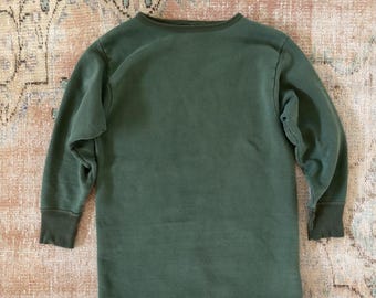 Vintage 1960s Belgium Military Issue Sweatshirt Two Tone Green Cotton 60s