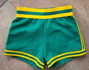 Vintage Green Yellow Striped Nylon Cheer Athletic Shorts High Waist Retro
