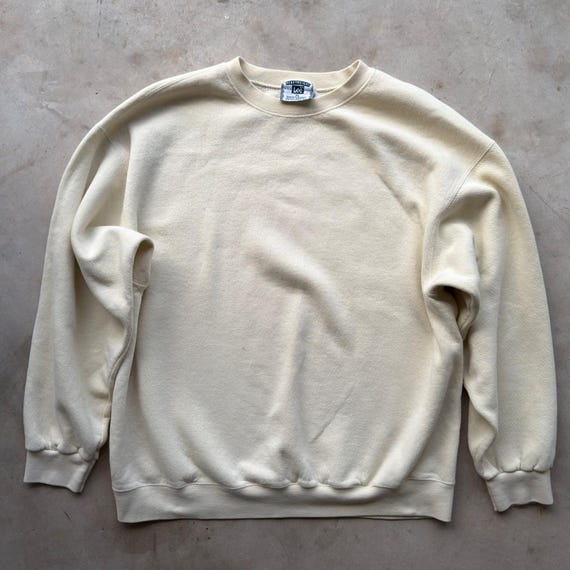 Lee, Vintage Lee Heavyweight Cream Crewneck Sweatshirt XL Plain Off White Fleece