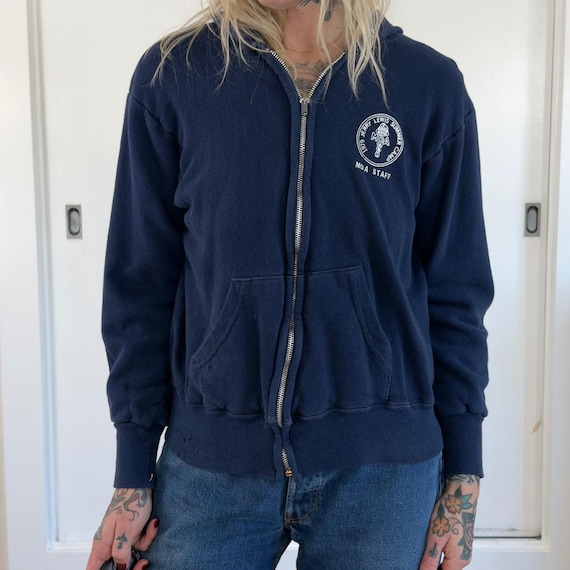 60s ナス紺 jip hoodie Vintage 1970s MDA Staff Jerry Lewis Summer Camp Thermal Lined Zip