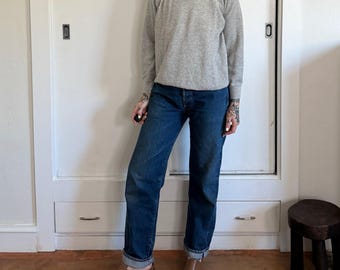 Vintage 1970s Heather Gray Raglan Sweatshirt Cotton Blend Mens Pullover