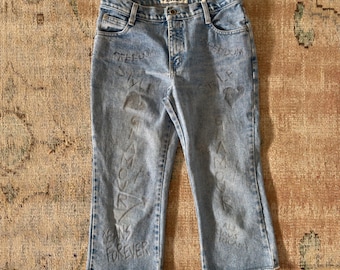 Vintage Rave 4 Real R4R Graphic Jeans Light Wash Raw Hem Made in Canada Size 9