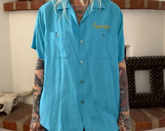 Vintage King Louie Bowling Shirt Large Rayon Blue Dearborn Recreation Supervisor