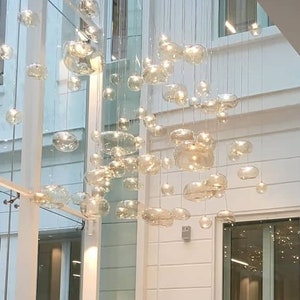 Modern-staircase-lights-dining-chandelier-CIELO CHANDELIER- Irregular globe oversized pendant lighting-high ceiling-Custom-stairwell-light
