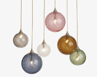 Foyer lighting-staircase chandelier led - SWIRL GLOBE LIGHTING - modern dining chandelier, custom blown glass pendant lighting, art glass