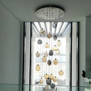 Moderna illuminazione a due piani per scale, lampadario a led - MONACO - ART CHANDELIER - Lampadario personalizzato per sala da pranzo, illuminazione per scale Lampadario su misura