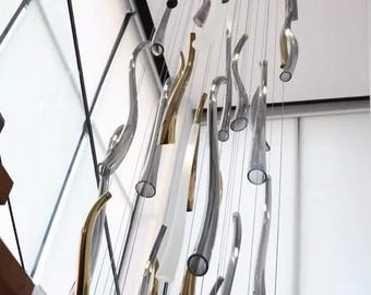 Moderne-kunst-glasverlichting-hanger-kroonluchter-geleide - SCHIEREILAND - ART CHANDELIER - Op maat gemaakte-eetkamerkroonluchter-trapverlichting Op maat gemaakte kroonluchter