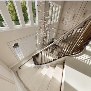 MODERN STAIRCASE-foyer-CHNDELIER -Murano-art-glass-lighting-custom-design, Large-dining-chandelier, custom-chandelier, statement chandelier.