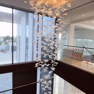 Modern-dining-chandelier-foyer-WAVY LEAVES - Murano glass leaves chandelier-handcrafted-custom lighting - high ceiling staircase chandelier