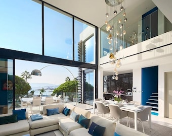 Moderne Treppenlicht Beleuchtung, LUSSO CHANDELIER, Beleuchtung aus geblasenem Glas, zeitgenössischen Ess-Kronleuchter, zweistöckige Leuchte dimmbar LED