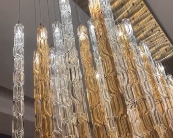 Modern-linear-dining-chandelier, MILAN, Two-story-staircase-chandelier, high-ceiling-foyer-pendant-lighting, luxury living-room lighting LED