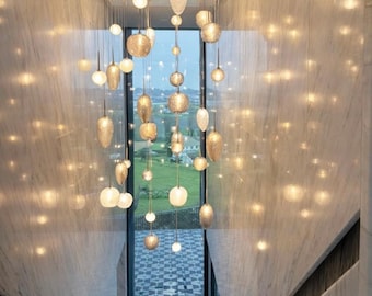 Modern-dining-lights-fixture-custom-large-blown-glass-pendant-RIVIERA CHANDELIER - contemporary-chandelier led-staircase-art-glass-lighting