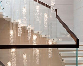 Modern-art-glass-lighting, multi-pendant-chandelier-led - VITORIO CHANDELIER - Custom-dining-Long-staircase-pendant, designer-lighting
